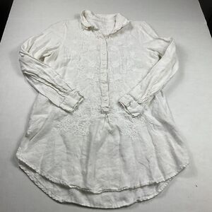 Wallmann Tunic Top White Linen Embroidered Boho S/M Long Sleeve Cottagecore FLAW